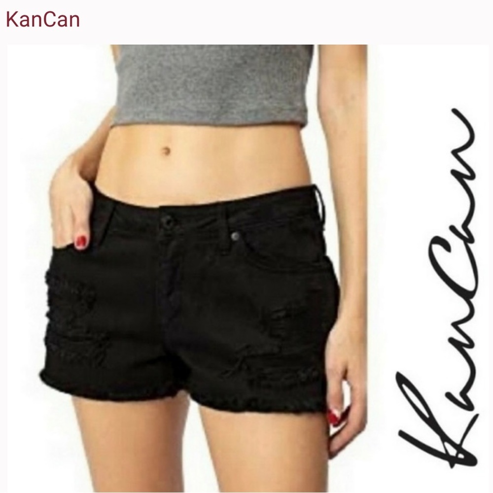KANCAN Jean Shorts Women's Black Denim Distressed